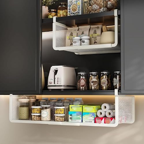 Étagère extensible sous l'armoire, organiseur de rangement réglable en métal à suspendre pour épices et outils de cuisine, installation sans perçage, étagère gain de place, 40 à 68 cm de long (B blanc – vue 5