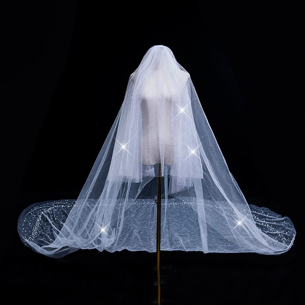 Voile de mariée cathédrale avec peigne accessoire mariage long à sequins brillants