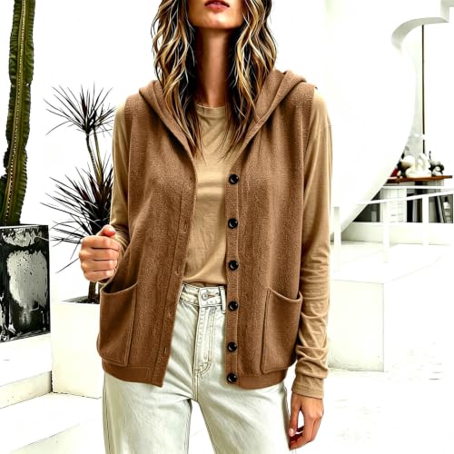 Vest for Women Hooded Button Front Knit Sleeveless Cardigan with Pockets - image 3