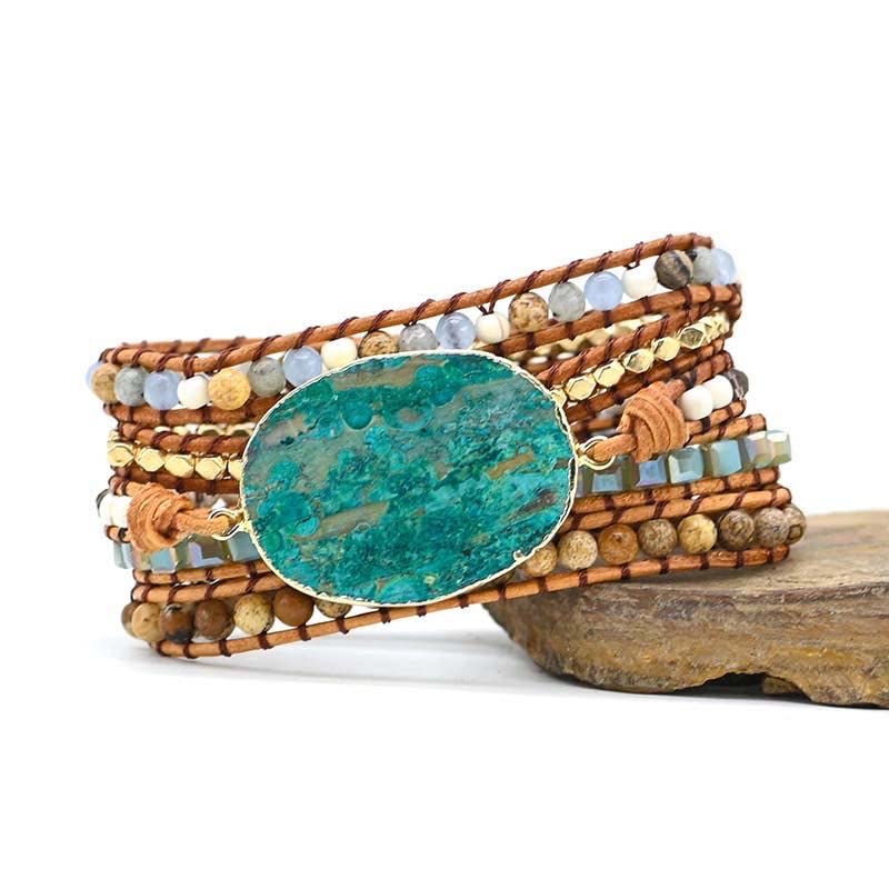 Boho Jasper Natural Stone Handmade Wrap Bracelet Bead Jewelry Bohemian Style Multilayer Wraps Bracelet Gemstone Beads Bracelet Jewelry3