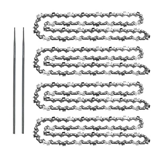 (4 Pack) 14-Inch Chainsaw Chain with 2 Bonus Sharpening Files, Heavy Duty Carbon Steel Chains Fit Most Major Chainsaw Brands, for Commercial Professional and Home Use | Cuts Like Butter
