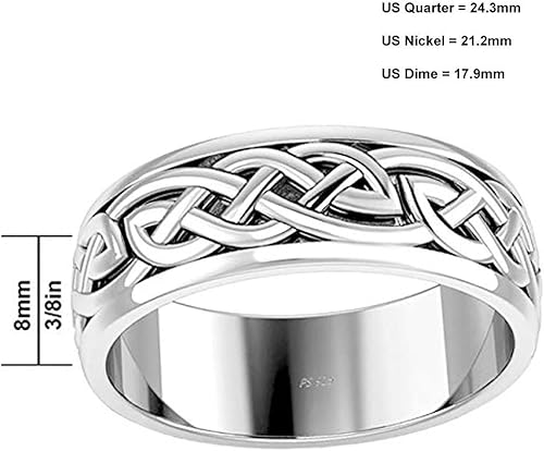 Miniatura 4 de And Gems - Anillo giratorio de plata de ley 925 con nudo celta irlandés para hombre, Plata de ley 925, plata