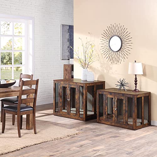 Unipaws Furniture Style Dog Crate With Cushion And Tray, Mesh Dog Kennels With Double Doors, End Table Dog House, Medium And Large Crate Indoor Use (Large, Rustic) #TOP5
