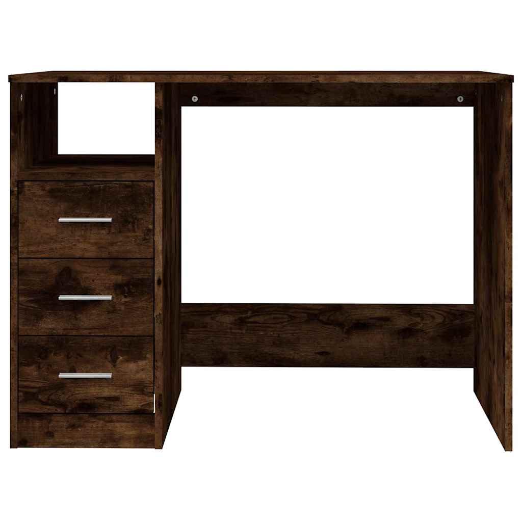 Biurko z szufladami dąb wędzony materiał drewnopochodny 102 x 50 x 76 cm, biurko komputerowe, miejsce do pracy, do domu, gabinetu, z miejscem do przechowywania i otwartą półką na wyposażenie