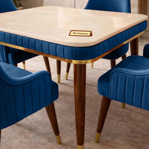 Image of Onyx Elite Modern Dining Table Set 4-Seater Modern Wooden Dining Table Set | 1 Year Warranty | Onyx Top Table with 4 Chairs (Blue)