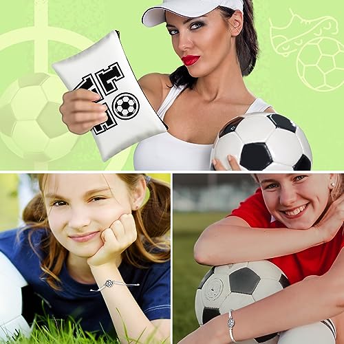Sweetude 24 Pcs Soccer Gifts Bulk, 12 Adjustable Bracelets and 12 Makeup Bags, Soccer Accessories Gift Bag Stuffers for Team Girls Players Travel Charms Birthday Party Favors Supplies Prize(White)4