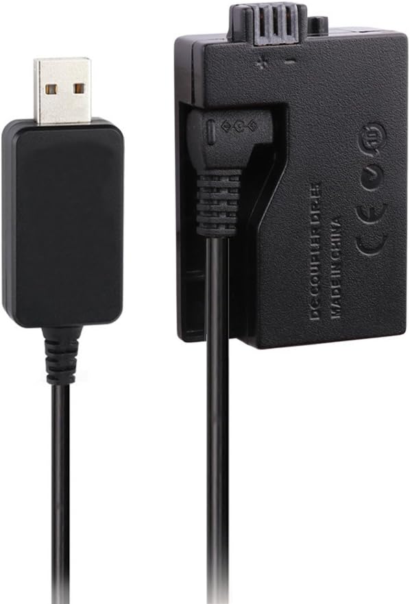 DR-E5 DC Coupler Replace of LP-E5 Battery, USB DC Converter Power Cable Replacement for ACK-E5 AC Power Adapter, Suit for Canon EOS 450D, 500D, 1000D, Rebel XSi, XS, T1i, Kiss F, X2, X3 Cameras