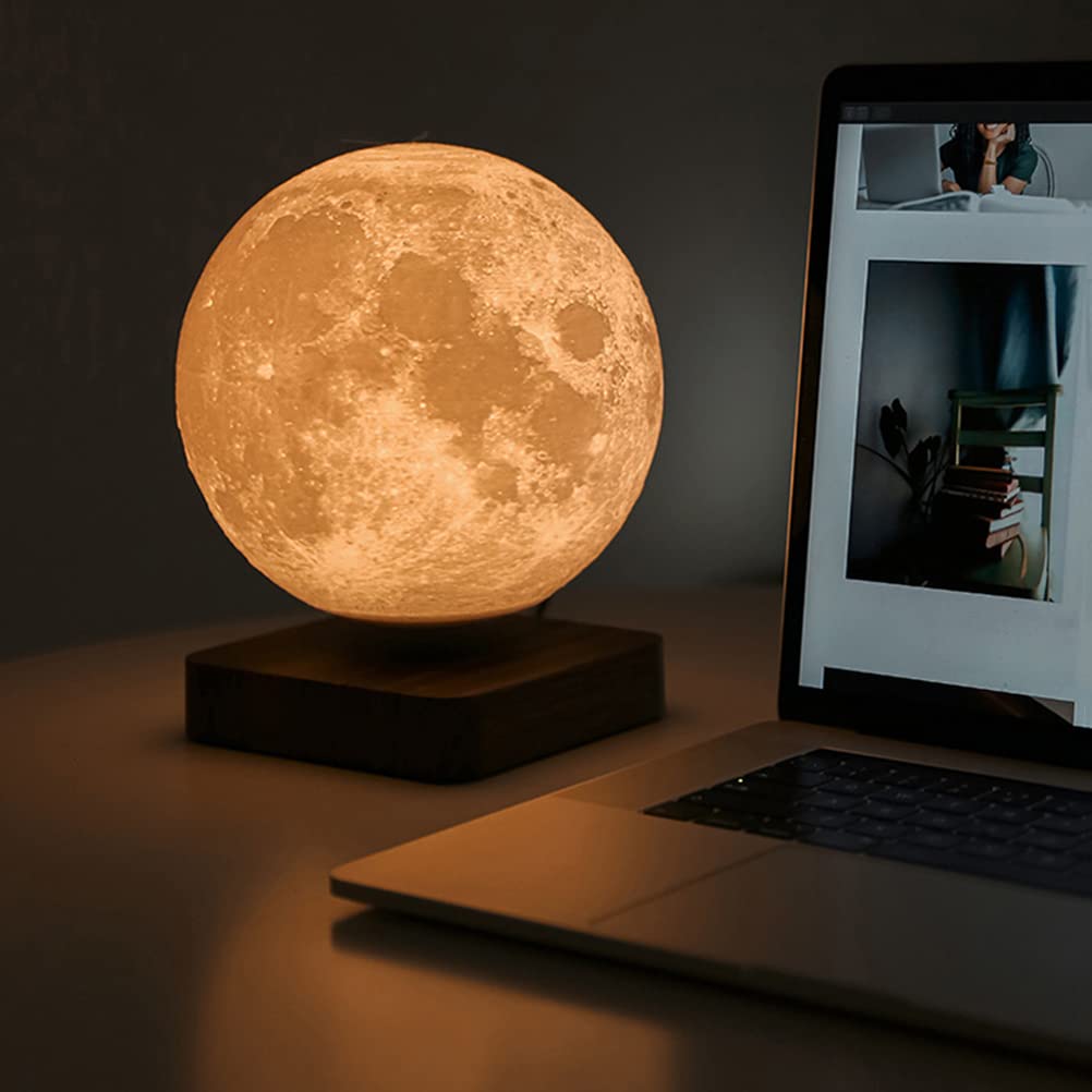 Lámpara de luna flotante magnética Lámpara de mesa LED Regulable al tacto, Madera Lámpara de Cabecera luz nocturna para dormitorio Habitación infantil Decoración de oficina, Regalos creativos,Marrón