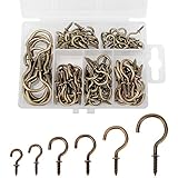 HawHawToys Cup Hooks, 105 PCS Ceiling Hooks for Hanging Plants Indoor and Outdoor Use (6 Sizes 1/2”, 5/8”, 3/4”, 7/8”, 1”, 1-1/4”)