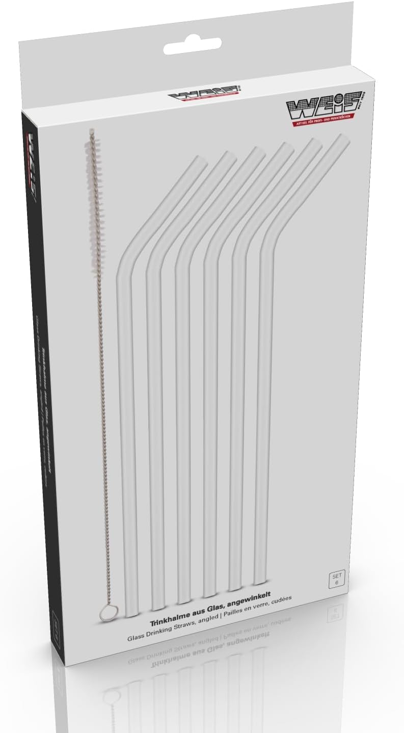 Weis 10961 Set of 6 Drinking Straws, Glass, Transparent
