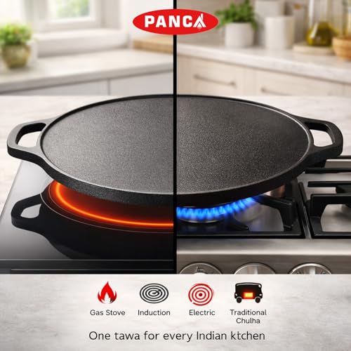 Image of PANCA Pre-Seasoned Cast Iron Dosa Tawa 30 cm | Heavy Roti /Chapati Tawa for Gas & Induction | Chemical-Free, Naturally Non-Stick Pan (Cast Iron Tawa)