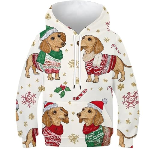 Sweat à capuche teckel Noël enfant 10-12 ans chaud avec poches