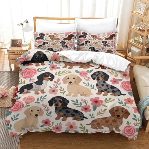 Parure de lit teckel 3D imprimée en microfibre douce et résistante 135x200 cm - 3
