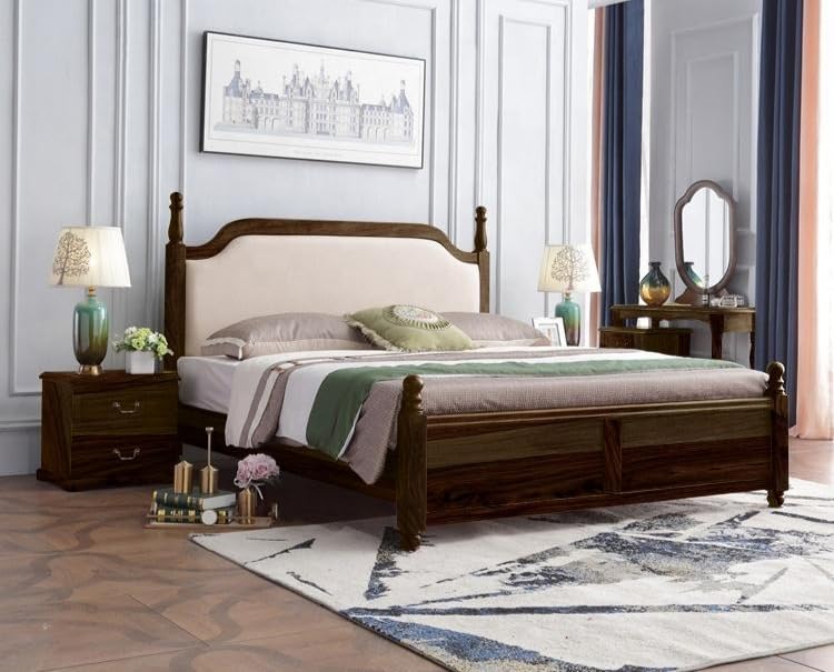 Image of SANKATMOCHAN Industries Solid SHEESHAM Wood King Size Cushion Bed Double Bed Furniture for Bedroom, Living Room, Home & Hostel (Honey Finish) Matters Size (6 * 6.5) (Wide Double)