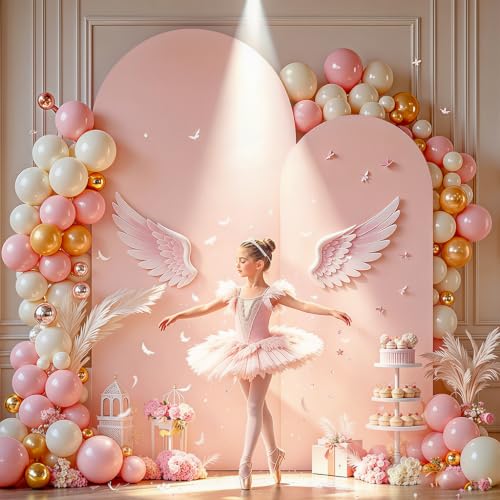 Pale Pink Arch Backdrop Covers - 7.2FT, 6FT Spandex Fitted Wedding Arch Stand Covers Round Top Chiara Stretchy Arch Backdrop Cover for Wedding Birthday Party Decoration by PARTISKY - Used condition - Image 5