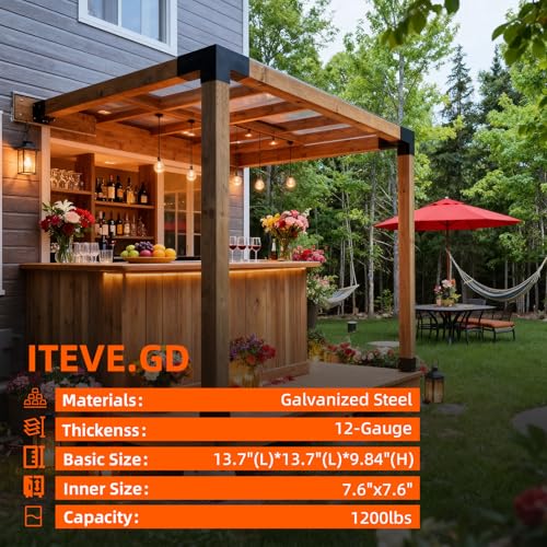 Kit de Soportes para Pergola DIY 2 piezas, Soportes de Esquina de Ángulo Recto de 3 Vías para Postes de Madera de 8"x8" (7.5"x7.5" reales), Soportes Metálicos de Alta Resistencia para Pabellón Exterior, Cabaña de Troncos miniatura 2
