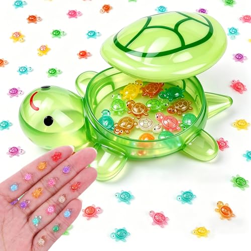 Ferizzia 200 Piezas Tortuga Miniatura Mini Tortugas, con 1 Gran Tortuga de Resina Verde, Mini Figuras de Tortuga, para Crear Paisajes en Miniatura, Minijardines y Decoración Acuarios