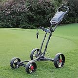 Wózek golfowy Wózki golfowe golfowe Wózek golfowy, 4-kołowy wózek golfowy Obrotowy składany wózek ręczny push pull z hamulcem ręcznym i stojakiem na parasole do podróży na zewnątrz