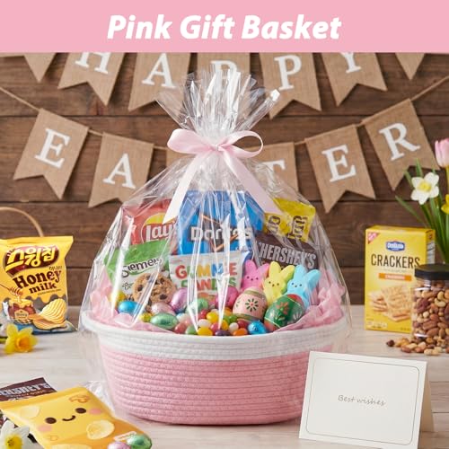 Image of woric Baby Gift Baskets Empty 12 inchX 8 inch X 5 inch Small Pink Basket for Gifts