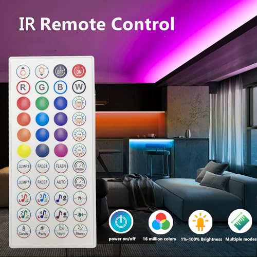 Image of GIDEALED 32.8ft COB LED Strip Light 24V Kit,Color Changing COB RGB LED Strip Light Dimmable,Flexible LED COB Light Strip with IR Remote &Bluetooth APP Control,FCOB LED Light for Bedroom Decoration