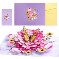 ETA F38 Carte De Vœux Pop-up 3D Hibiscus Et Colibri Vert Pour Anniversaire, Juste Parce Que Je Pense à Vous, Retraite, Guérison, Félicitations, Toutes Les Occasions