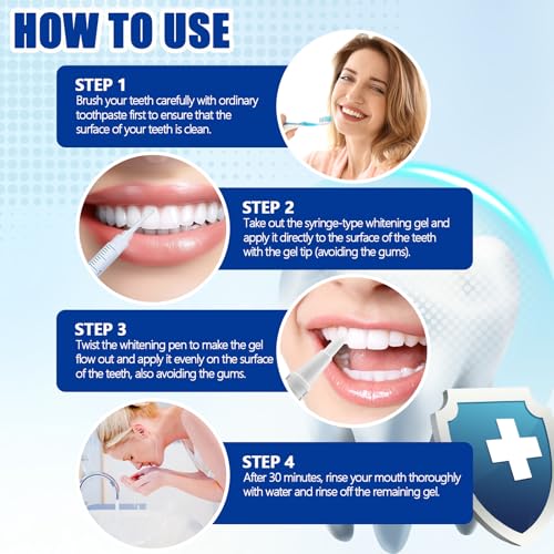 Kit Sbiancamento Denti Professionale, 2 Penne Sbiancanti + 2 Gel Da 3Ml, Sbiancante Per Eliminare Macchie Da Caffè, Tè E Fumo, Istruzioni Facili Per Uso Domestico - 7