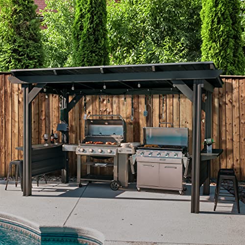 Backyard-Discovery-Rockport-XL-12-x-6-Galvanized-Steel-BBQ-Grill-Gazebo-Pavilion-with-Hardtop-Steel-Roof-Bar-Tops-Powerport-Snow-Support-Wind-Resistance-Cook-Station-for-Outdoor-Patio-or-Deck Backyard Discovery Rockport XL 12 x 6 Galvanized Steel BBQ Grill Gazebo Pavilion with Hardtop Steel Roof Bar Tops Powerport Snow Support Wind Resistance Cook Station for Outdoor Patio or Deck