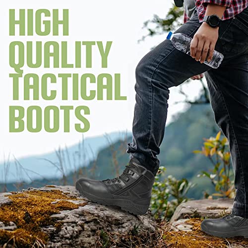 Black Work Boots For Men - Mens 6" Side Zipper Tactical Boots, Men's Full Grain Polishable Leather Boot For Police, Combat, Outdoors - Adult Sizes2