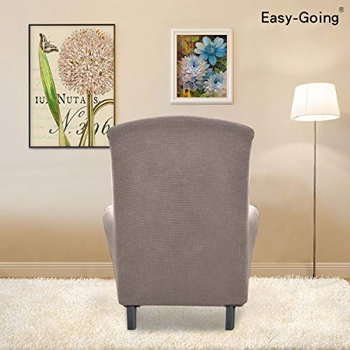 Image of Easy-Going Stretch Wingback Chair Sofa Slipcover Taupe | 1-Piece Sofa Cover Furniture Protector Couch Soft with Elastic Bottom, Spandex Jacquard Fabric Small Checks
