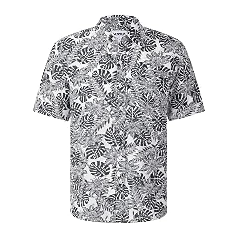 Mens Tropical Hawaiin Print Shirt Short Sleeve Chest Pocket Relax Fit Vintage Washed(Blkflw, M) Cover