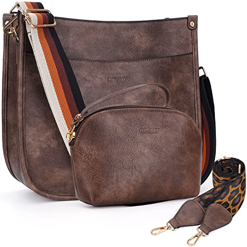 Image of HKCLUF Crossbody Bag Purse for Women 2PCS /Set Leather Hobo Handbag Wallet Set With 2Adjustable Guitar Strap Shoulder Bag | Purse
