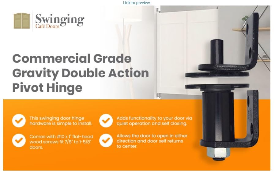 Commercial Grade Gravity Double Action Pivot Hinge with Box Clamps- Door Hinge for Saloon, Swinging & Cafe Doors - Heavy Duty Hinges Hardware with Hold Open Feature