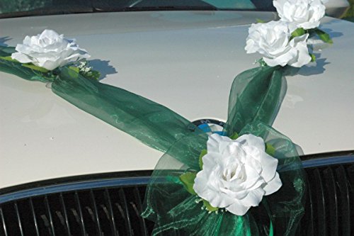 Ruban organza blanc roses décoration voiture mariage chic