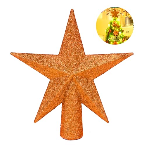 YYCRAFT Glitter Star Tree Topper Christmas Decoration-6 Inch,Orange