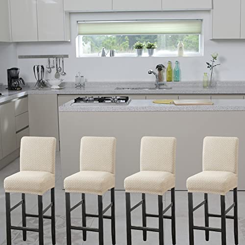Hfcnmy Bar Stool Covers,4 Pack Stretch Bar Stool Covers With Backs Jacquard Bar Stool Chair Covers Barstool Covers Slipcovers With Back Pub Counter Stool Chair Covers With Elastic Bands Beige #TOP1