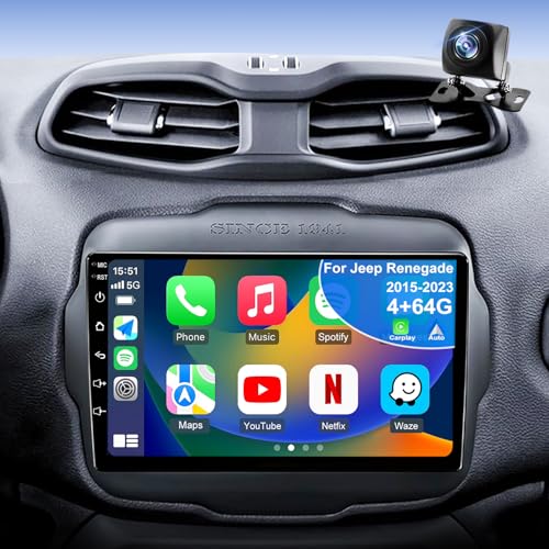 4G+64G Android 13 Car Radio for Jeep Renegade 2015 2016 2017 2018 2019 2020 2021 2022 2023, 9 in Touch Screen Car Stereo, In-dash GPS Navigation Head Unit, Wireless CarPlay Android Auto, Backup Camera