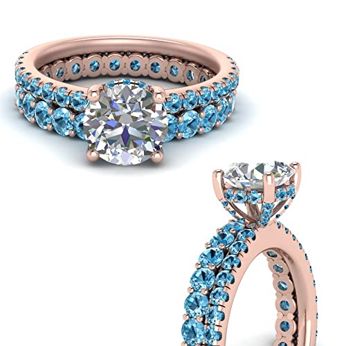 Image of Choose Your Gemstone Hidden Halo Diamond CZ Ring with Gemstone Band Rose Gold Plated Round Shape Wedding Ring Sets Minimal Modern Design Birthday Gift Wedding Gift US Size 4 to 12