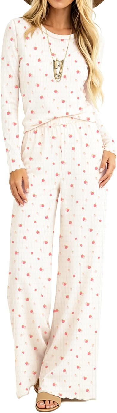 LEEDYA Womens Pajama Set 2 Piece Cute Winter Lounge Set Soft Top with Pants image 4