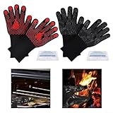 Hochtemperaturbeständige Grillhandschuhe, feuerfeste Silikonhandschuhe für Kochen im Freien (rot)