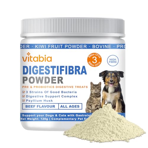 DigestiFibra Powder for Dogs & Cats – Natural Fibre Powder Supplement for Gut Health, Anal Glands & Scooting Relief – Prebiotic & Probiotic Digestive Treats – Fibre Supplement for Dogs & Cats