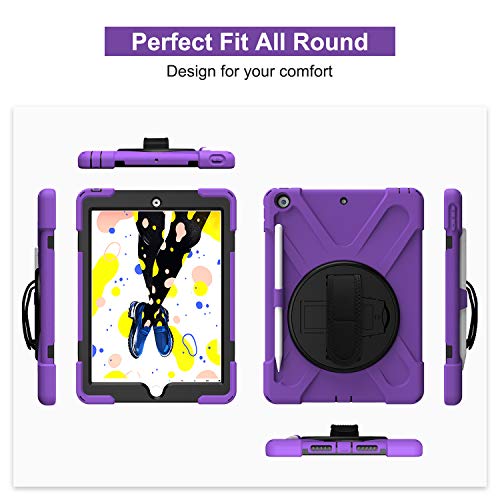Protection iPad 10.2 antichoc avec porte-stylet et sangle violet