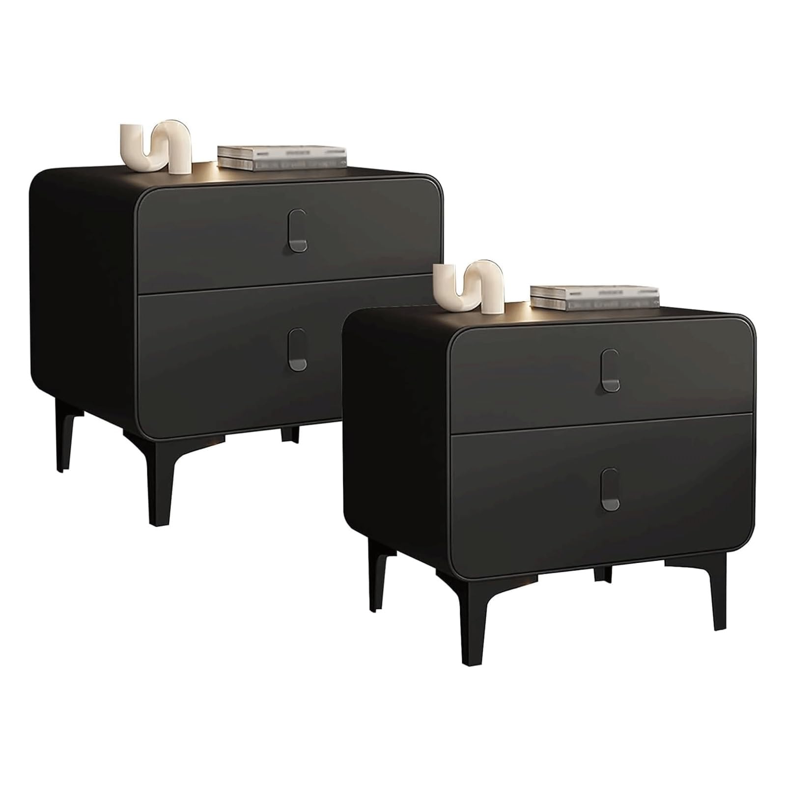 SXZenSpace Set of 2 Nightstands Solid Wood Bedside Table with Drawers Cabinet for Bedroom and Living Room End Modern Side Table(Black,45cm)