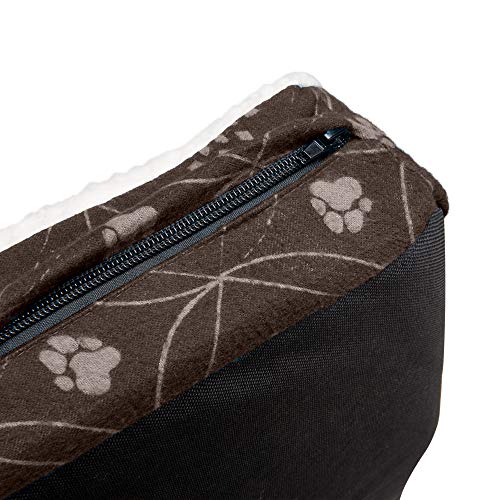 Image of Furhaven Pillow Dog Bed for Small Dogs w / Removable Washable Cover - Sherpa & Flannel Paw Print Mattress - Dark Espresso, Small