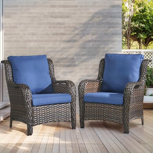 Image of Outdoor Chair Cushions- 22 X 25 Inch High Density Sponge Patio Cushions Deep Seat Patio Furniture Cushions for Chair Sofa Couch-Blue /4 Piece