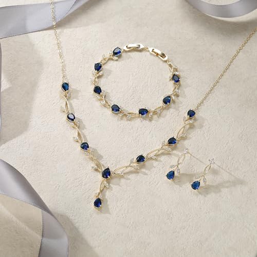 Image of EVER FAITH Cubic Zirconia Pearl Leaf Bridal Jewelry Set for Bride Women