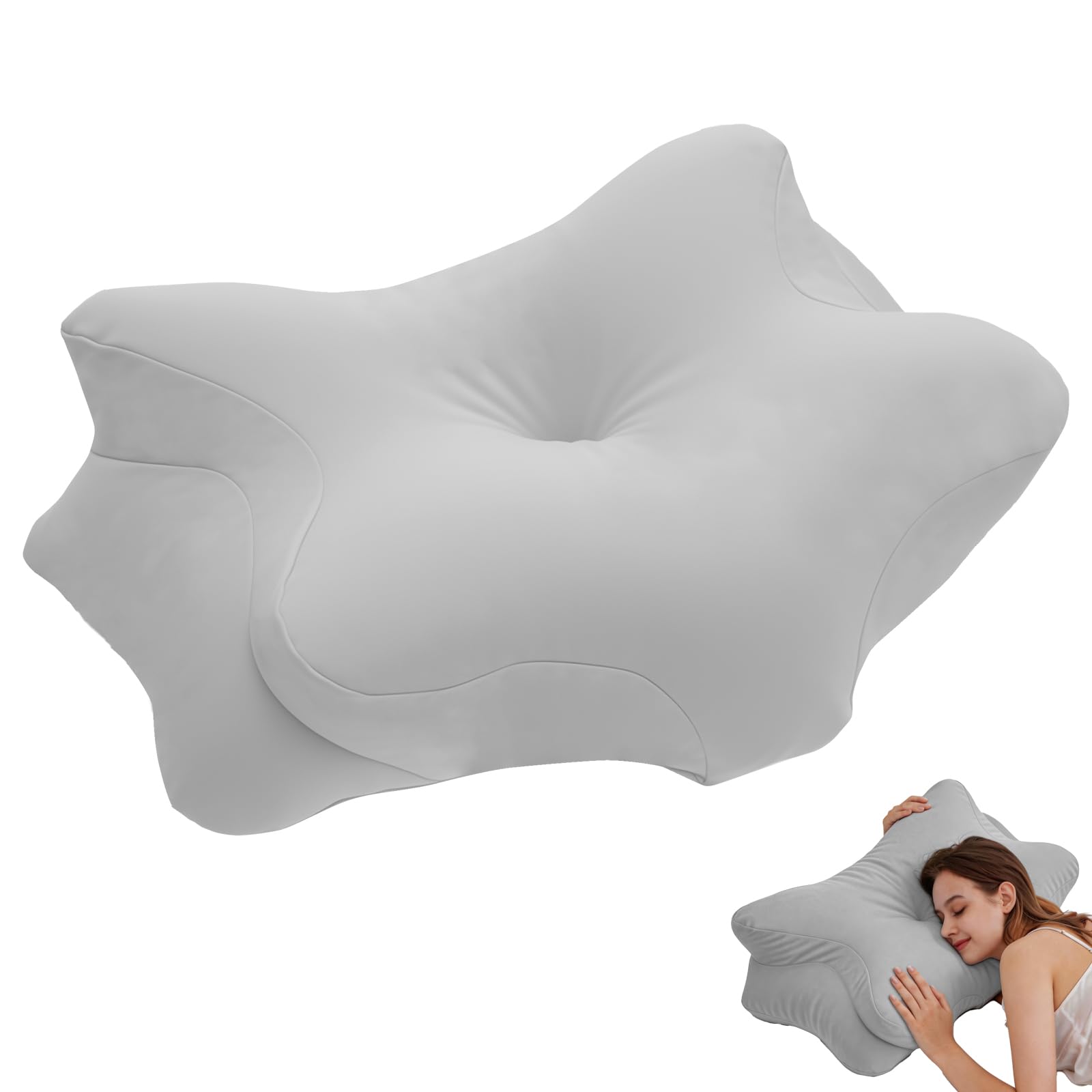 Cervical Pillowcase for Butterfly Shaped Memory Foam Neck Support Pillows, Breathable Ergonomics Pillow Cover with Zipper, Replacement Case for 63x42.5cm Sleeping Pillows (Cover Only)(Gray)