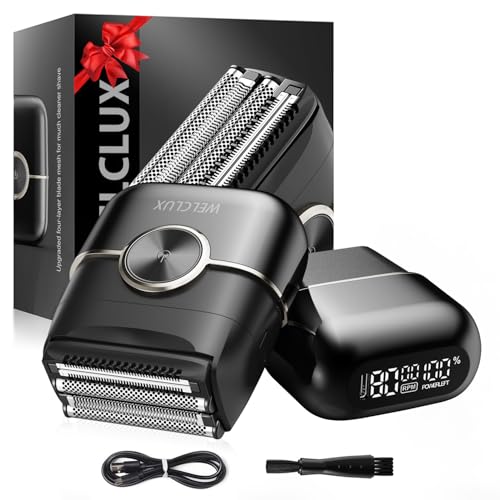Electric Foil Shavers for Men: Upgraded Mini Electric Razor for Beard - 4 Floating Blades & Big LED Display - 2 Gears Adjustable Face Razor with IPX7 Waterproof for Travel & Home, USB Type C
