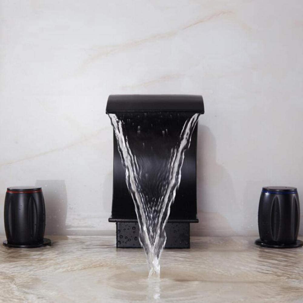 Rubinetto Miscelatore per lavabo a 3 Fori in Ottone Nero, Acqua Calda e Fredda, Rubinetto per Bagno con Doppia Maniglia, aeratore a Doppio Stadio per Evitare Schizzi d'Acqua.
