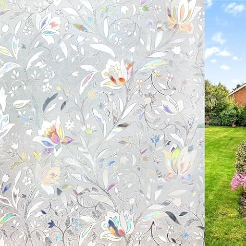NINETREX Window Privacy Film,3D Stained Glass Window Film,Decorative Window Covering Sun Blocking Vinyl Static Cling Anti-UV Heat Control for Home Decor,Tulip 35.4 x 78.7inch Cover