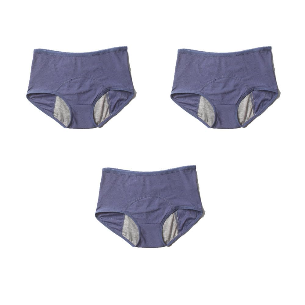 Braguitas Menstruales de algodón a Prueba de Fugas para Mujer de Cintura alta para El Período Menstrual Paquete de 3 Talla Grande azul Xl